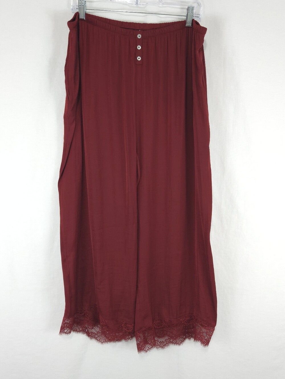 Soma Women's Crinkle Satin Lace Trim Crop Pajama Pant In Maroon